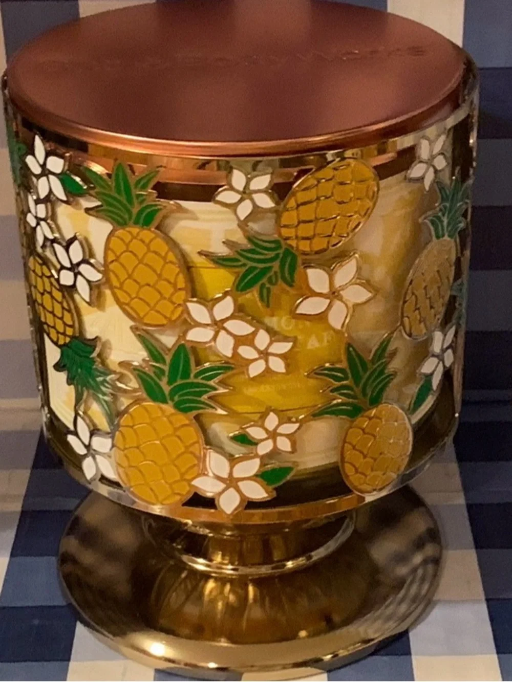 Bath & Body Works PINEAPPLE & PLUMERIA 3-Wick Pedestal Candle Holder NEW